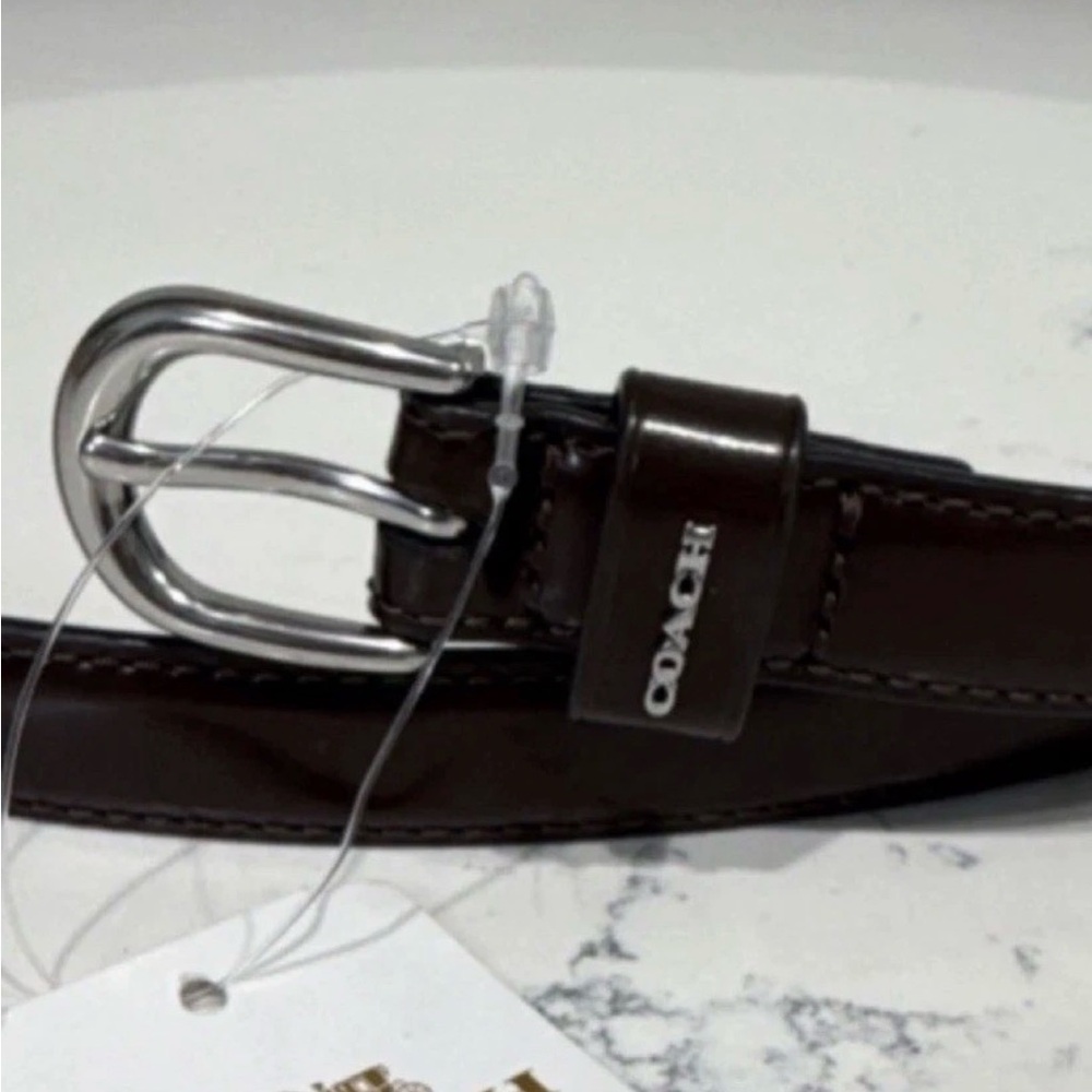 NEW Coach Woman's Brown Leather Skinny Belt XL Buckle Adjustable Designer